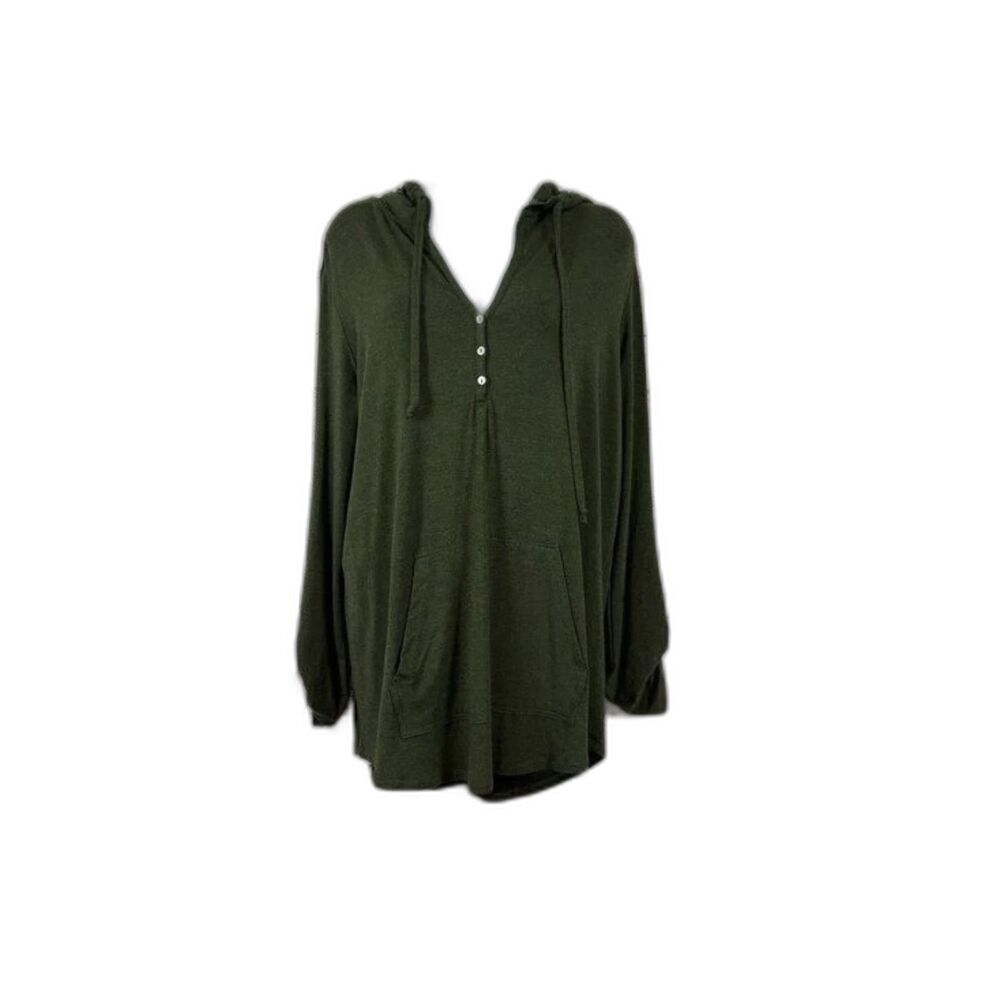Market & Spruce ~ Forest Green Stretchy Hooded Long Sleeve Top ~ Size M